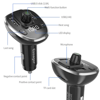 Essager USB autolaadija iPhone FM Saatja, Bluetooth, MP3-Mängija autokomplekti Wireless Media Player, Kiire Laadimine Telefoni Laadija