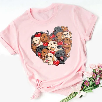 FIXSYS Mops Koer Loomade Prindi Tshirt Naiste Labradori Süda ystävänpäivä Kingitused Dog Lovers T-särk Femme Naljakas Vogue Naine Tee