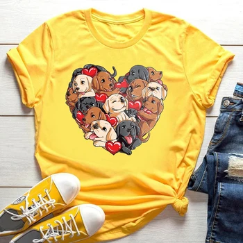 FIXSYS Mops Koer Loomade Prindi Tshirt Naiste Labradori Süda ystävänpäivä Kingitused Dog Lovers T-särk Femme Naljakas Vogue Naine Tee