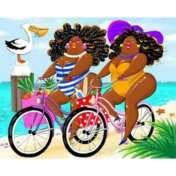 FSBCGT Sõita Jalgrattaga Naine Beach Fat lady Pilte Akrüül, Õli Värvimine Poolt Numbrid Komplektid Käsitsi Maalitud Lõuend Kunsti Kingitus Home Decor