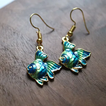 Fashion roheline sinine kala kõrvarõngad naistele Original design armas konks kõrvarõngas õli tilk kõrvarõngas