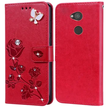 Flip Phone Case Cover for Sony Xperia L2 Dual H3311 H3321 H4311 Bling 3D Diamond Flower Reljeef Premium Nahast Rahakott Juhul