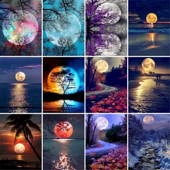 GATYZTORY 60x75cm Frameless Värvimine Poolt Numbrid Moonlight Jõe Maastiku piltide numbrid DIY Kodu Kaunistamiseks Gif
