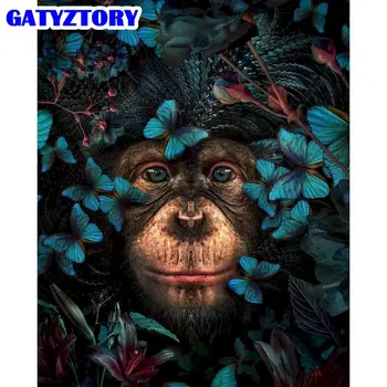 GATYZTORY 60x75cm Maali Numbri Järgi Lõuendile Maali Loomade Plakatid Šimpans Liblikas Seina Art Pilt Home Decor 153977