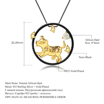 GEM BALLETT Pinnatud Kuld Koer Hiina Zodiac Ripats Kaelakee Loomulik Aafrika Opaal 925 Sterling Hõbe Gemstone Ehted Naistele