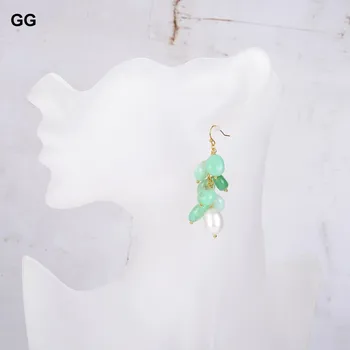 GG Ehted Looduslik Roheline Chrysoprases Kultiveeritud Valge Riis Pearl Konks Tolknema Kõrvarõngad Naistele