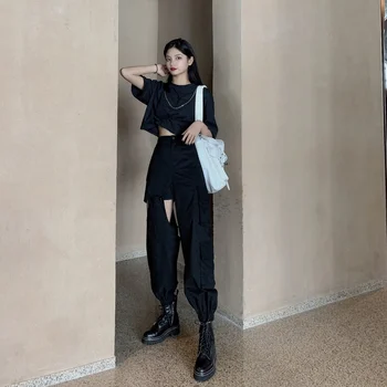 GOOHOJIO 2020. aasta Uus Streetwear Cargo Püksid Naiste Vabaaja Joggers Must Kõrge Vöökoht Lahtised Naiste Püksid Lahe Stiilis Püksid Naistele