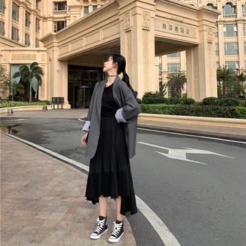 GOPLUS Seelik Magus Plisseeritud Seelikud korea Fashion Pikk Midi Must Valge Sifonki Asümmeetriline Seelik Jupe Femme Rokjes Dames C11156