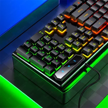 Gaming Keyboard Mouse Combo USB Juhtmega Helendav Keybord Gamer Kit Kõrvaklappidega Peakomplekt RGB LED Taustavalgustusega Klaviatuur Ja Hiir ARVUTIGA