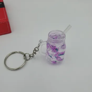 Girl Heart Simulation Fruit Drink Teacup Keychain Small Pendant
