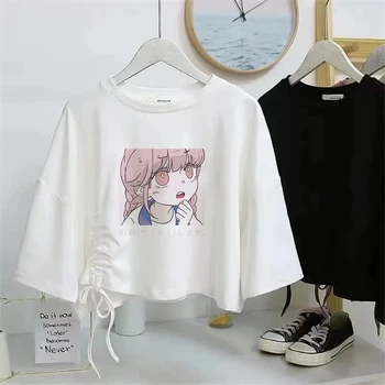 Graafiline Tees Valge T-Särk Naiste 2021 Suvel Crop Top Femme Jaapani Streetwear Anime Harajuku Kawaii Riided Lühike Tshirt 49653