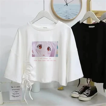 Graafiline Tees Valge T-Särk Naiste 2021 Suvel Crop Top Femme Jaapani Streetwear Anime Harajuku Kawaii Riided Lühike Tshirt