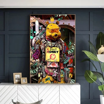 Graffiti Art Raha Dollari Panda Lõvi Õli Maalid Tänapäeva Loomade Lõuend Plakatid Ja Pildid Seina Art Pilt Tuba Home Decor