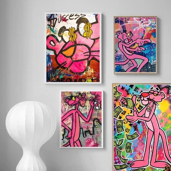 Graffiti Art Roosa Pantri Värvikas Seina Art Lõuend Maali Nordic Plakatid ja Pildid Seina Pilte elamiseks Kodu Kaunistamiseks