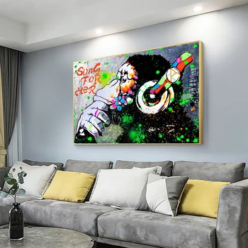 Graffiti DJ Ahv Lõuend Kunsti Plakatid ja Print Banksy Loomade Maalid Seinale Pilte elutuba Home Decor 154336