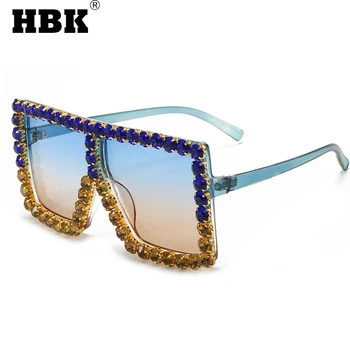 HBK Fashion Square Rhinestone Päikeseprillid Naistele, Meestele 2021 Uued Luksus Vintage Suured päikeseprillid Diamond Klaasid Raami Tooni