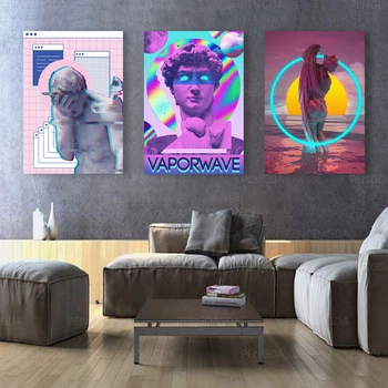 HD Pildid Vaporwave Stiilis Plakat Seina Art Kodu Kaunistamiseks Modulaarne Venus Callipyge Kuju Lõuendile Maali elutoas Pildid