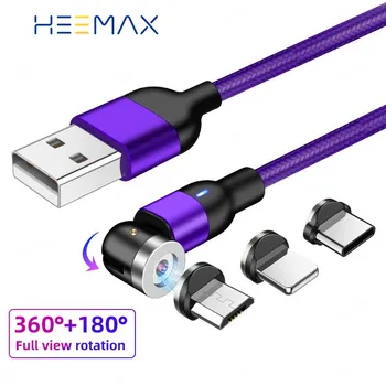 HEEMAX LED Magnet Kaabel-Micro-USB Type C Kaabel Xiaomi Mi 10 540 Kraadise Pöörde Magnet Laadimise Juhe iPhone 11 Pro Max