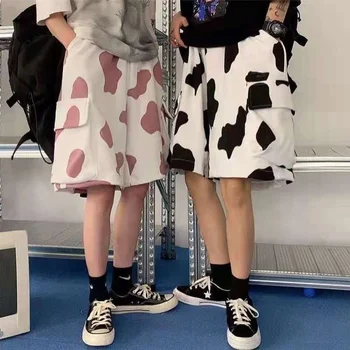 HOUZHOU Harajuku korea Fashion Streetwear Lehm Prindi lühikesed Püksid Joggers Naiste Spordi Suvel Lai Jalg Tasku Vabaaja Lahti Sweatpants