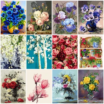 HUACAN Õli Värvimine Poolt Numbrid Lilled Pilt Komplektid HandPainted Kunsti Kingitus DIY Dawing Lõuend Kodu Kaunistamiseks