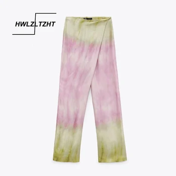 HWLZLTZHT Naiste 2021 Stiilne Mood Tie-dye Printimiseks Otse Püksid Vintage Kõrge Talje Suurus Lukuga Naiste Püksid Mujer
