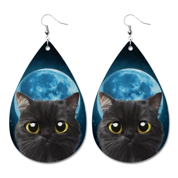 Halloween Pu Nahk Kõrvarõngas Magic Blue Moon Must Kass, Kolju, Luustik Avaldus Geomeetriline Kingitus Jube Täiskasvanud Lapsed Kõrvarõngad