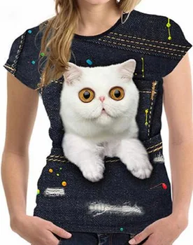 Harajuku Naiste Graafiline T-Särk 3D Kass Prindi Vabaaja Tee Suvel Lühikesed Varrukad Naine Tshirts ümber Kaela Odavad Riided Top Femme 39648