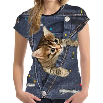 Harajuku Naiste Graafiline T-Särk 3D Kass Prindi Vabaaja Tee Suvel Lühikesed Varrukad Naine Tshirts ümber Kaela Odavad Riided Top Femme