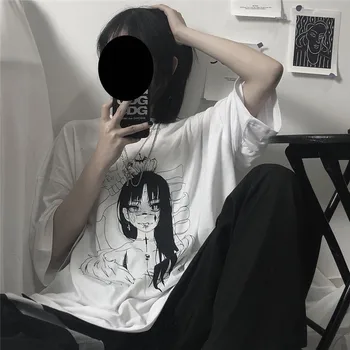 Harajuku Streetwear Jaapan Must Valge Suvine t-särk Naised Tshirt Õpilased Streetwear Naiste Mood Liiga T-Särgid