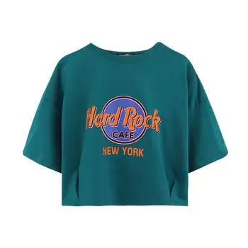 Hard Rock New York Prindi Seksikas Crop Top Naine Tshirts O Kaela Lühikesed Varrukad Hall T-Särk Suvel Y2k Esteetiline 2021 Ameerika Stiilis