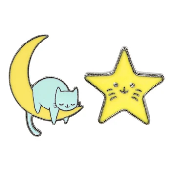 Hea Emailiga Pin-Little Star Moon Unine Kass Pääsme Cartoon Kawaii Loomade Sõle Rinnamikrofon Pin-Hulgi Kingitus Sõpradele Lapsed