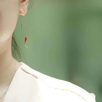 Hea Õnne Koi Kõrva-Line Lucky Red Kuldkala 925 Sterling Silver Tilk Kõrvarõngad Naistele Korea Fashion Ehted Trendikas Kingitus