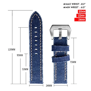 Hemsut Lõuend Vaadata Ansamblid Quick Release Premium Denim Blue Kaks Tükki Kellarihmad Matt Terasest Lukk 20 mm 22 mm 24 mm