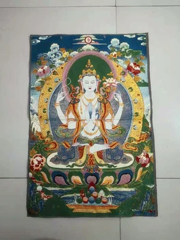 Hiina Folk Silk tikandid Roheline Tara Mahajaana Budismi Thangka Maalikunst Seinamaal 24 tolline,36inch