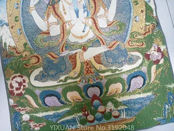 Hiina Folk Silk tikandid Roheline Tara Mahajaana Budismi Thangka Maalikunst Seinamaal 24 tolline,36inch