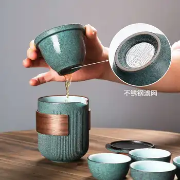 Hiina Retro Teaware Disainer Vee Drinkware Tassi Glasuur Simple Express Cup Kaasaskantav Väljas Reisi Kungfu Tee Set Kott Kingitus Uus
