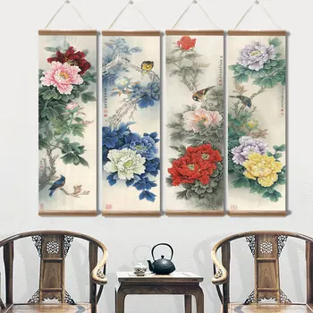 Hiina Stiilis Lill Pojeng Pilt Lõuend Dekoratiivsed jaoks elutoa Seina Art täispuidust Leidke Maalid Home Decor Raam