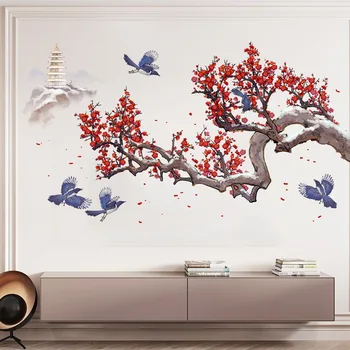 Hiina Stiilis Plum Blossom Seina Kleebised Home Office Art Decor Magamistuba elutoa Seina Kaunistamiseks DIY Suur Pannoo Tapeet