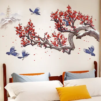 Hiina Stiilis Plum Blossom Seina Kleebised Home Office Art Decor Magamistuba elutoa Seina Kaunistamiseks DIY Suur Pannoo Tapeet