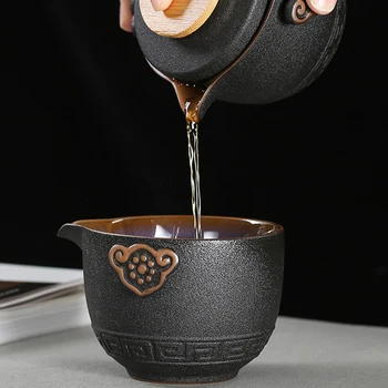 Hiina Tee Komplekt 6 Travel Tee Set Cup Kung Fu TeaSet Keraamiline Kaasaskantav Portselanist Teekann Teaset Gaiwan Tee Tassi Tee