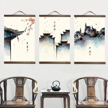 Hiina Traditsioonilise Hoone Lill, Lõuend Kodu Kaunistamiseks elutuba Seina Art Pilt, Plakat, Puit Leidke Maalid Decor 56574