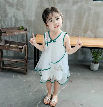 Hiina stiilis tüdruk Tülli vest kleit