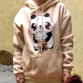 Hoody Väike Panda Joogipiima Tee Print Topp Streetwear Armas Talve Riided Naiste Liiga Lahti Pusad Naistele, 2021