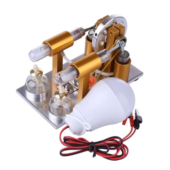 Hot Double Cylinder Stirling Engine Model External Combustion Bulb