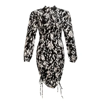 Hot Müük 2021 Mood Vibu V Kaela Slim Drawcord Pits Kleit Üles Kevad Naiste Prantsuse Retro Must-Valge Leopardi Kleit Daamid Vestidos