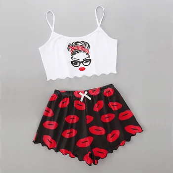 Hot Müük Naistel Punased Huuled Patten Prindi Sleepwear Pamajas Komplekt Naistele Sleepclothing Suve