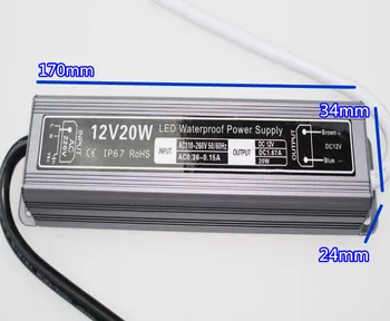 Hot müük 1 tükk 12V veekindel led draiver IP67 20W adapter led trafo 12V 20W 1.67 võimsusega led-laadija 13232