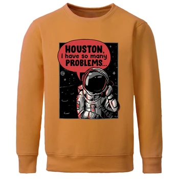 Houston Astronaut On Probleeme Prindi Topp Cartoon Isiksuse Streetwear Crewneck Mood Pusa Fliis Lahti Mees Hoody