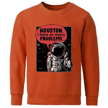 Houston Astronaut On Probleeme Prindi Topp Cartoon Isiksuse Streetwear Crewneck Mood Pusa Fliis Lahti Mees Hoody