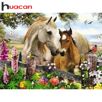 Huacan 5D DIY Diamond Maali Täis Ruut/Ring Hobune Teemandid Tikandid Loomade Komplektid Kaunistused Koju